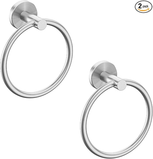 USHOWER 2 Pack Brushed Nickel Towel Ring, Hand Towel Holder for Bathroom Wall Mounted, Durable 304 Stainless Steel, Modern Style