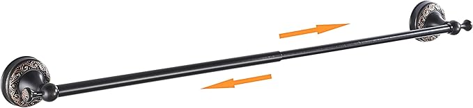 Oil Rubble Bronze Brass Single Towel Bar, Adjustable 15.5 to 27.5 Inch Bath Towel Bar Rack for Bathroom Towel Holder, Wall Mounted Black Bathroom Hardware Accessories,Pattern Carving Design