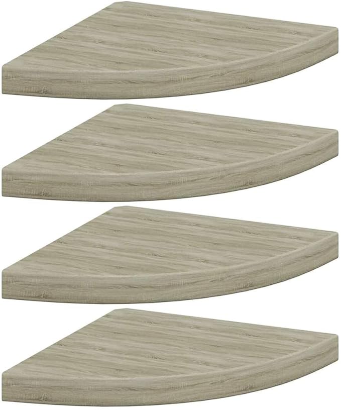 Corner Shelf Set of 4, 13.8 Inch Floating Wall Shelves for Bedroom Living Room, Oak Wood Decorative Storage Shelves for Home Decor, Triangular Wall Mount Display Racks