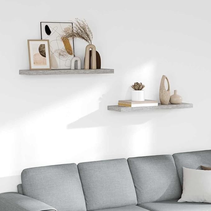 Set of 2 Floating Wall Shelves, 31.5-inch Modern Concrete Grey Honeycomb MDF Decorative Display Ledge for Living Room, Bedroom, and Home Office Storage