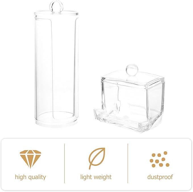 FOMIYES Cotton Round Holder 2Pcs Acrylic Cotton Swab Storage Box Transparent Cosmetics Holder Balls Dispenser with Lid Makeup Organizers Makeup Case Organizer