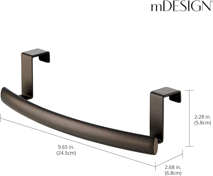 mDesign Steel Over Door Curved Towel Bar Storage, Hanger for Cabinet or Cupboard, Holder Rack for Kitchen, Bathroom - Holds Hand/Dish Towels, Washcloths - Spira Collection - Bronze
