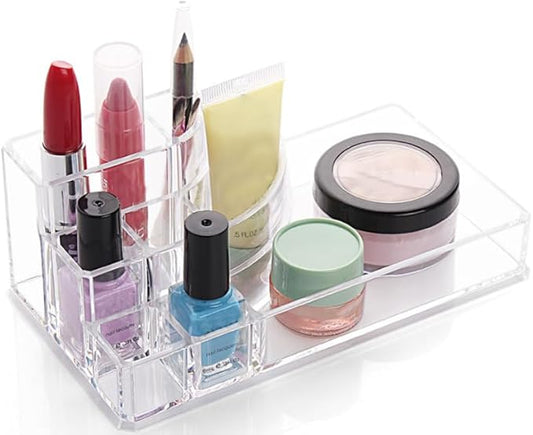 Kamay's Small 8 Compartments Circular-arc Multifunction Transparent Acrylic Desktop Cosmetic Display Stand Case For Lipstick Makeup Brush Nail polish Essential oil