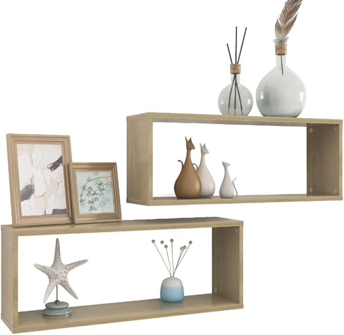 Wall Cube Shelves 2 Pack Sonoma Oak Floating 23.6x5.9x9.1 Inches Engineered Wood Wall Mount Display Storage Shelves for Living Room Bedroom Office Decor