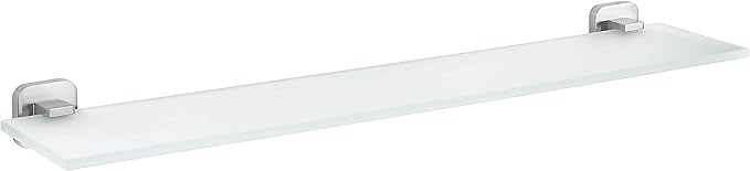 tesa ESTEETIC Glass Shelf - Self-Adhesive Frosted Glass Shelf for Bathroom Utensils - Waterproof, incl. Power.Kit Adhesive Solution - 50 mm x 600 mm x 123 mm