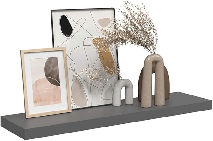 Floating Wall Shelf 35.4 Inch, High Gloss Gray Modern Display Shelf with Invisible Mounting, Sturdy Honeycomb MDF for Living Room, Office Decor, Holds 22 lbs for Books, Awards, Collectibles