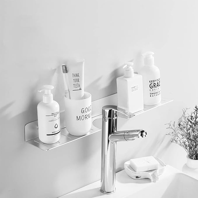 HOTRA Floating Wall Shelves Bathroom Display Shelves Rack for Kitchen Vanity Sink Organizer Metal Counter Shelf Storage (Color : Silver, Size : 50cm)