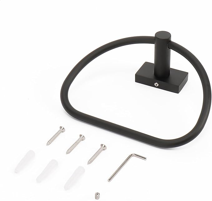 Livabber Towel Ring for Bathroom, 304 Stainless Steel Hand Towel Holder, Heavy Duty Towel Hanger for Bath, Kitchen, Hotel (2.3″ Screw-Mounted Base, Black)