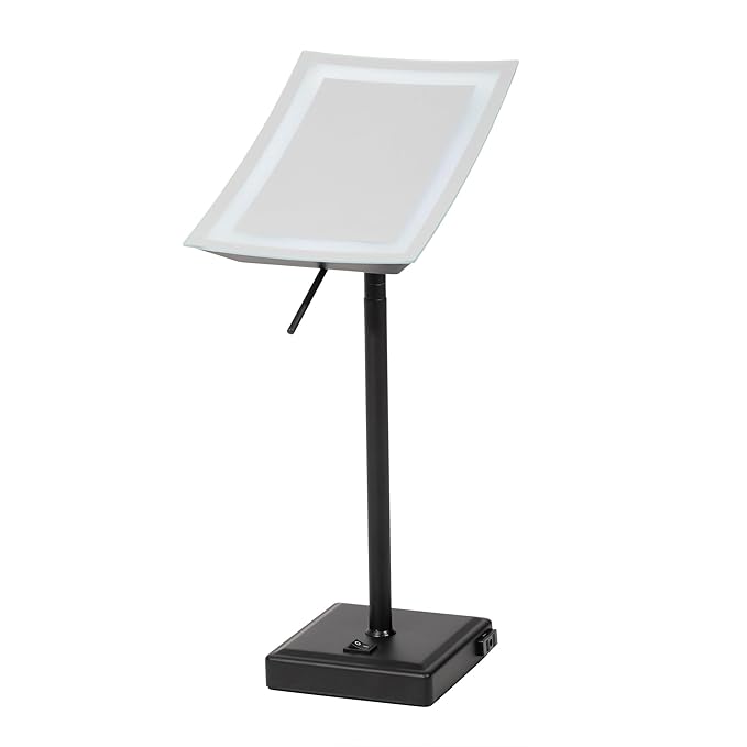 JERDON Lighted Tabletop Magnifying Mirror - Black Makeup Mirror with 5X Magnification and LED Lights - Model JRT910BKL