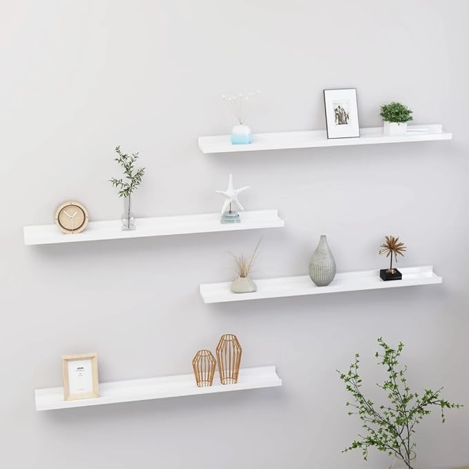 Wall Shelves 4 pcs High Gloss White 31.5x3.5x1.2 Inches Floating Shelves for Living Room Bedroom Bathroom Storage Display Organizer Modern Decor
