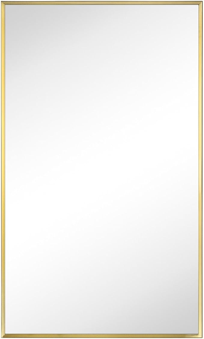 TEHOME 17.5'' x 29'' Brushed Gold Recessed and Surface Mount Bathroom Medicine Cabinet with Mirror Brushed Gold Square Cornered Metal Framed Rounded Rectangle Medicine Cabinet Mirror