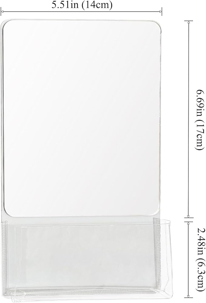 Magnetic Locker Mirror with Fully Magnetic Back, 9.45" x 5.51" Small Real Glass Super Clear Reflection Mirror with Storage Pocket for School Locker Refrigerator Office Cabinet -Grey, 1 Pc