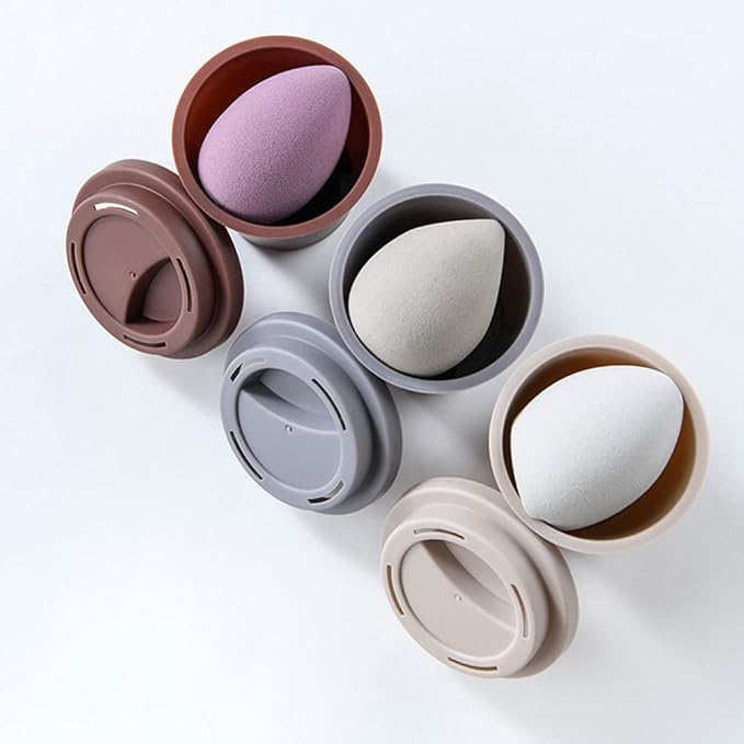 Beaupretty Makeup Sponge Storage Box Coffee Cup Design Cosmetic Powder Puff Holder Travel Portable 8 Pcs Breathable Makeup Organizer Case