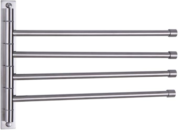 GERZWY Swivel Towel Bar SUS 304 Stainless Steel 4-Arm Bathroom Swing Hanger Towel Rack Holder Storage Organizer Space Saving Wall Mount Brushed Finish HYG04-LS