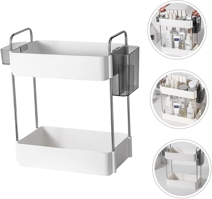 ABOOFAN 2 Double Shelf Bathroom Sink Organizer Countertop Bedroom Storage Shelf Bathroom Toiletry Organizers Bathroom Storage Rack Bathroom Organizer Skincare Organizer Counter Organizer