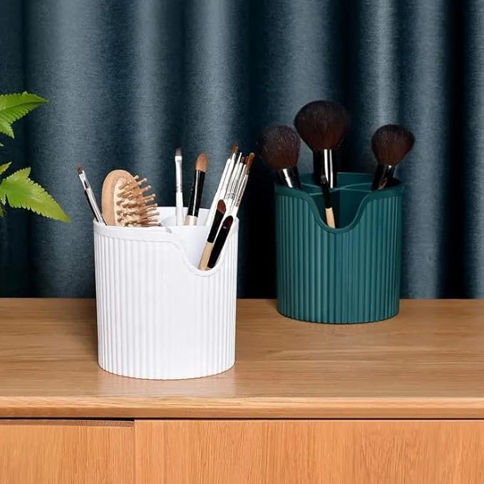 Makeup Brush Holder with Compartment (Green)