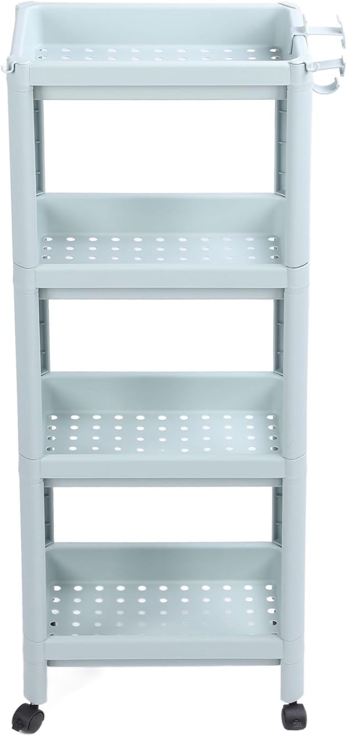Storage Shelf for Bathroom, Open Shelf for Bathroom Storage, Independent Corner Shelf, Storage Shelf, Nordic Blue (2 (4 Layers (with Wheels))