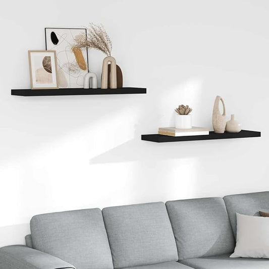 Set of 2 Floating Wall Shelves, 35.4 Inch Modern MDF Rectangular Wall Mounted Storage Shelves for Living Room Bedroom Office, Matte Black