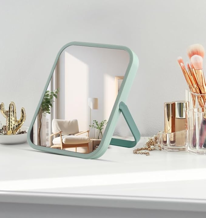 Magnetic Locker Mirror with Foldable Stand & Hook - 5.6x6.8 Inch Portable HD Makeup Mirror for Desk/Dorm/Fridge - Shatterproof ABS Frame, Rounded Edges (Student-Friendly)