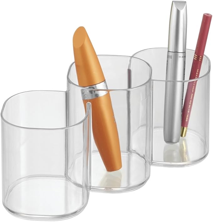 iDesign Trio Cup Vanity Cabinet Cosmetic Organizer, The Clarity Collection – 8.2” x 3” x 3.75”, Clear