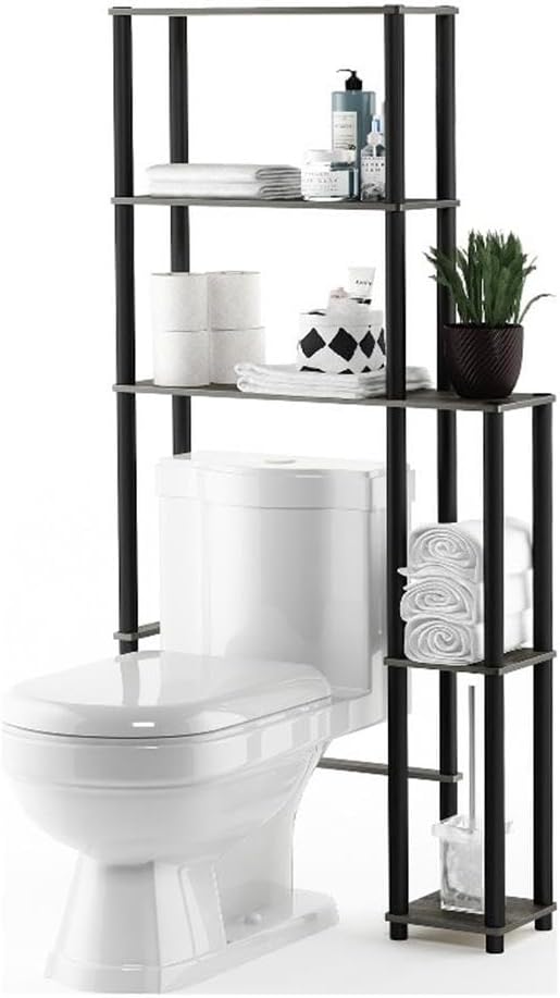 Furinno Turn-N-Tube Over The Toilet Storage, 5-Shelf Over The Toilet Organizer, Freestanding Space Saver Bathroom Shelf, for Bathroom Organizers and Storage, Grey Oak