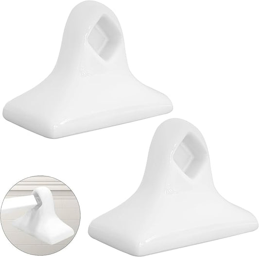 2 Packs White Ceramic Porcelain Towel Bar Brackets - Vintage Retro Mid Century Modern Wall/Tile Mount Flat Back Towel Rack Post Holder Set for Bathroom Kitchen Accessories | Rod Not Included