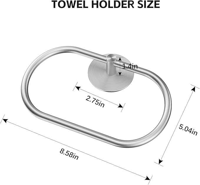 Adhesive Towel Holder Brushed Nickel Hand Towel Holder for Bathroom Wall Stainless Steel Towel Ring for Bathroom Decor and Accessories No Drilling, 2 Packs