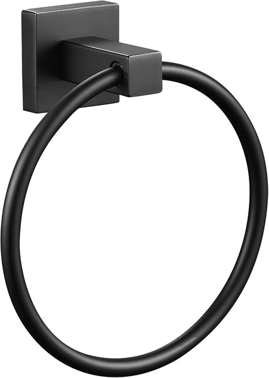 WOLIBEER Black Towel Ring, Matte Hand Towel Holder Wall Mount, Bathroom Round Towel Hanger for Bath Toilet Kitchen Stainless Steel
