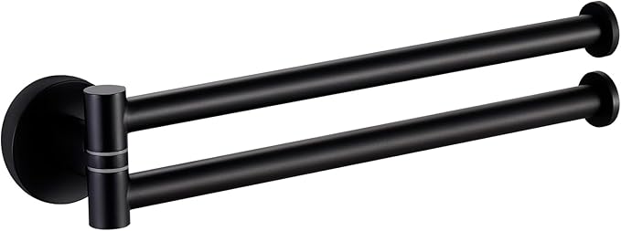 KES Black Swivel Towel Bar for Bathroom 9-Inch Swing Out Double Towel Bar 2-Arm Kitchen Wall Mounted SUS 304 Stainless Steel Matte Black, A2106S23-BK