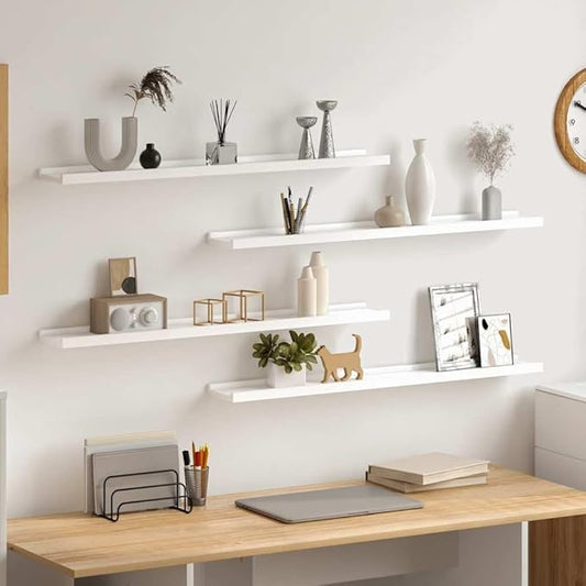 Set of 4 Floating Wall Shelves, 31.5 Inch Modern MDF Rectangular Display Ledge for Bedroom, Living Room, and Office, White