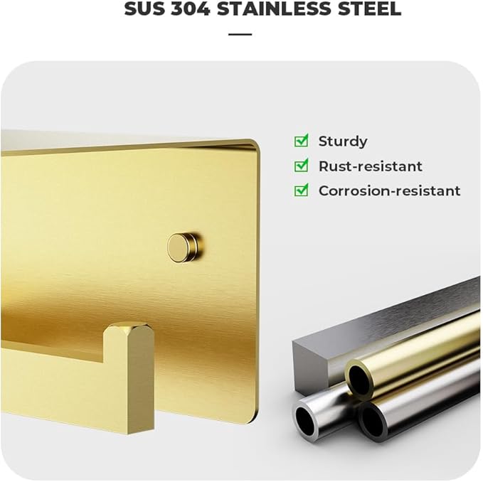 Double Toilet Paper Holder with Shelf, FreshGlow Tissue Holder Brushed Gold, Wall Mount Commercial Toilet Paper Dispenser Phone Shelf Stainless Steel, Tissue Roll for Bathroom