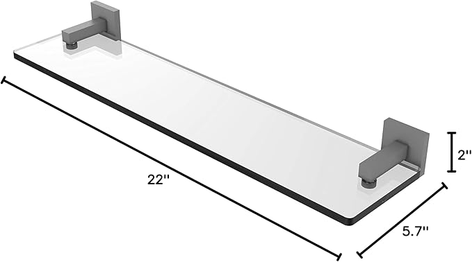 Allied Brass MT-1-22 Montero Collection 22 Inch Vanity Beveled Edges Glass Shelf, Matte Gray