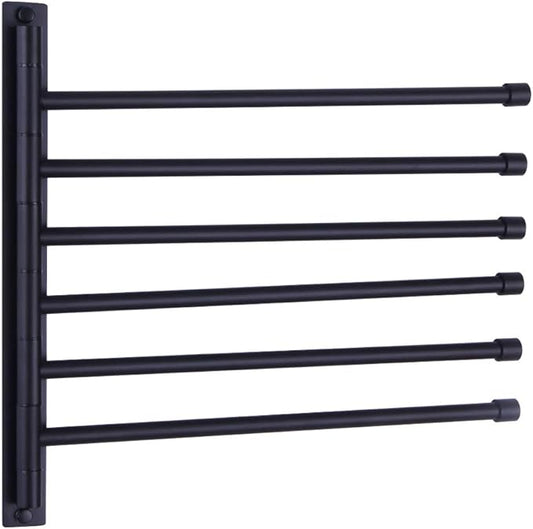 GERZWY Bathroom Swing Arm Towel Bars Wall Mount Bath Towel Rack with 6 Arms Hanger Towel Holder Organizer SUS 304 Stainless Steel Matte Black HYG06-BK