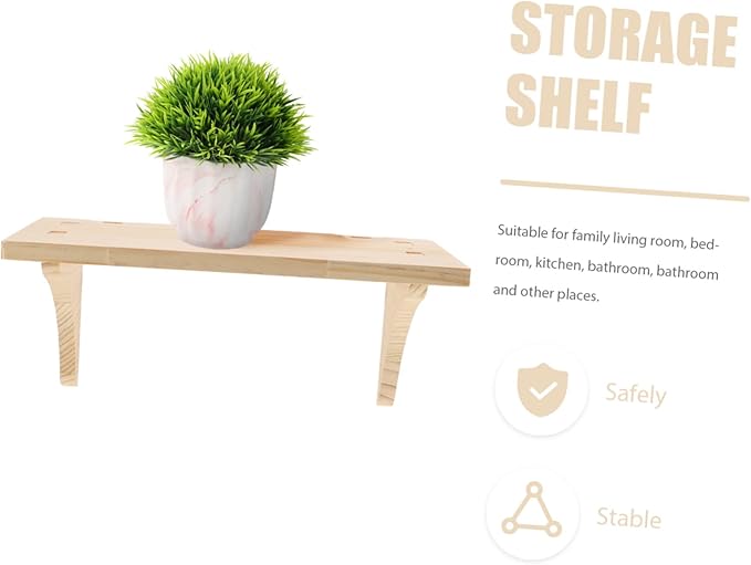 OUNONA Solid Wood Partitions Wall Hanger Bathroom Shelf Wall Mounted Storage Shelf for Sundries Easy Install