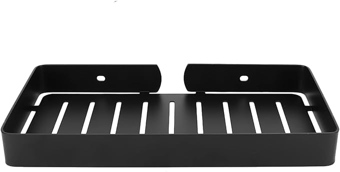 FTVOGUE Bathroom Shelf Storage, Stainless Steel Wall Mount Rack, Drain Rack for Kitchen and Bathroom Organizing Shampoo and Dispenser, Black Finish, 23x12cm (Black)