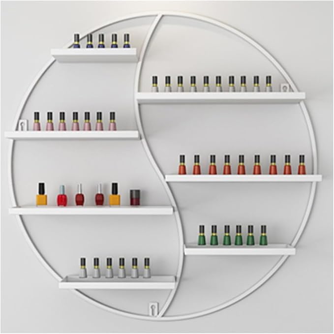 Round Metal Nail Polish Display Rack, Cosmetic Storage Rack, Wall Decoration for Beauty Stores and Dressing Rooms,White