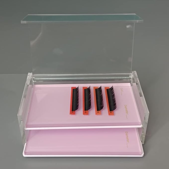2 Layers Acrylic Eyelash Pallet Organizer Box, Grafting Eyelash Clear Makeup Display Container for False lashes Transparent Storage Case (Pink)