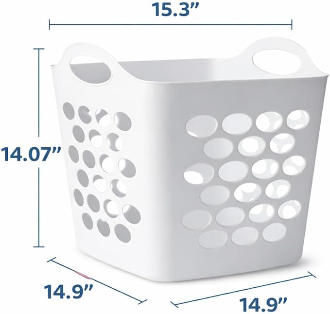 Flexible Square Laundry Hamper, Plastic Clothes Storage Basket with Handles, Breathable Design for Bedroom, Bathroom, Dorm or Laundry Room