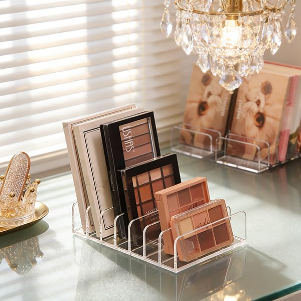 2 Pack Acrylic Eyeshadow Makeup Palette Organizer: Makeup Organizer for Drawer - 7-Section Cosmetic Display Case for Bathroom Vanity Countertop - Clear Cosmetic Organizer Storage Accessories
