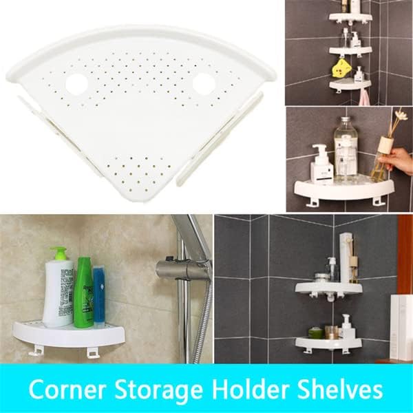 Bathroom Wall Corner Shelf Organizer, Kitchen Corner Storage Rack Non-Marking Shelf with Hooks, Easy to Install (White, One Size), Bohannan-0118-103