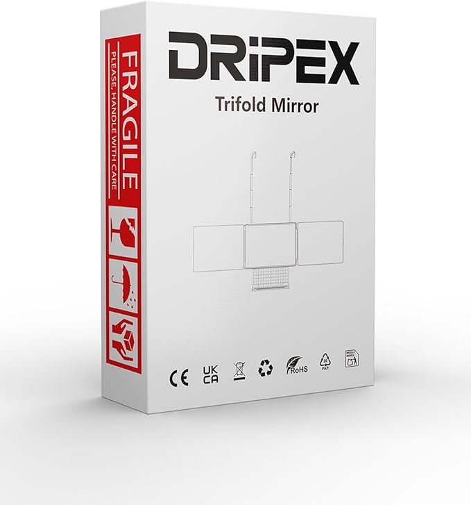 Dripex 3 Way Mirror with Storage Shelf and 3 Color LED Lights, Rechargeable Trifold Self Haircut 360° Mirror with Height Adjustable Hooks for Makeup, Styling, Shaving, Braiding, Dye Hair (Black)