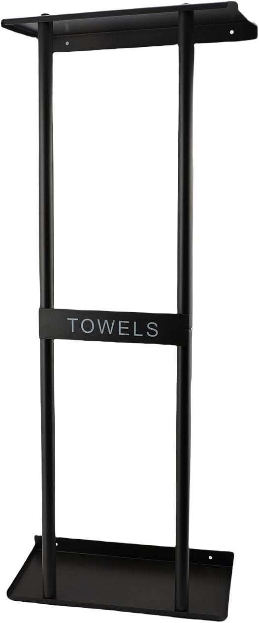 Vertical Towel Rack Wall Mounted - Metal Rolled Towel Holder, 31 Inch Black Space Saving Bathroom Storage Shelf for Shower, Toilet & RV (Black)