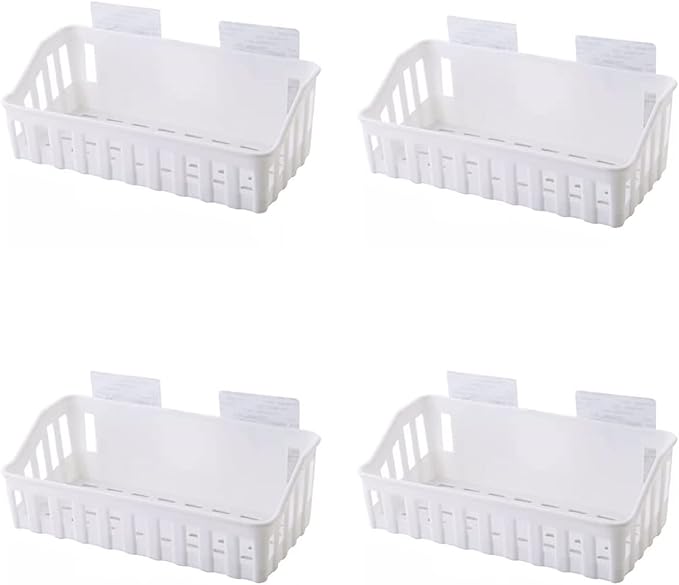 Bathroom Storage Rack 4 Shelves Toilet Plastic Storage Shelves Toilet Washstand Wall Mounted Storage Shelves Non Perforated Shelves Bathroom Shelf(White)