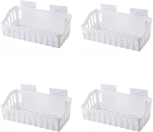Bathroom Storage Rack 4 Shelves Toilet Plastic Storage Shelves Toilet Washstand Wall Mounted Storage Shelves Non Perforated Shelves Bathroom Shelf(White)