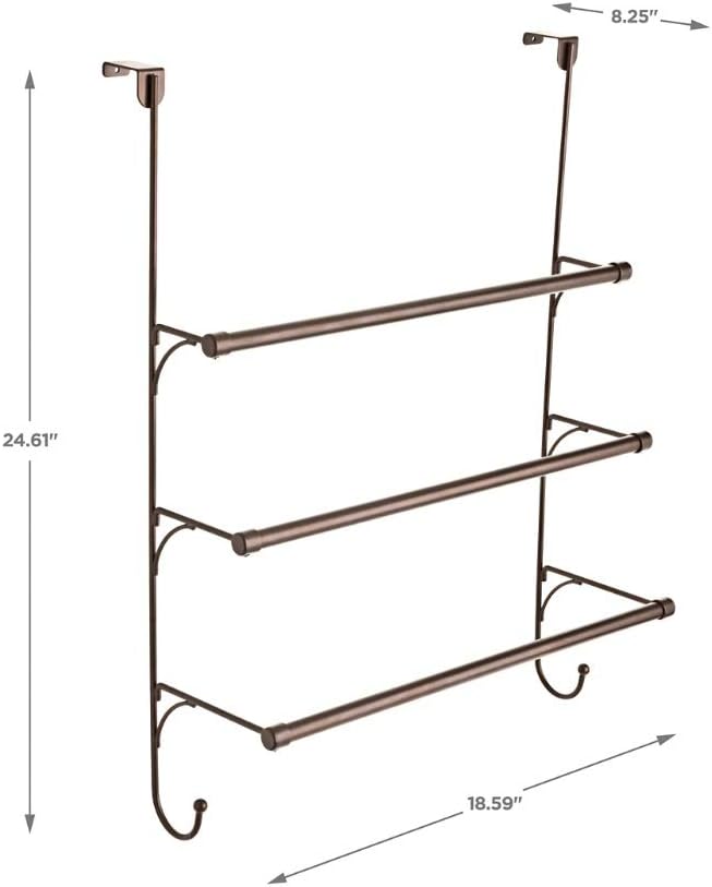 Franklin Brass (1-Pack) Over the Door Hooks Triple Towel Rack Bronze 3-Tier Towel Bar Rack with Hooks for Bathroom Organizers and Storage Towel Holder for Bath, Hand Towels, Accessories 193153-CBZ