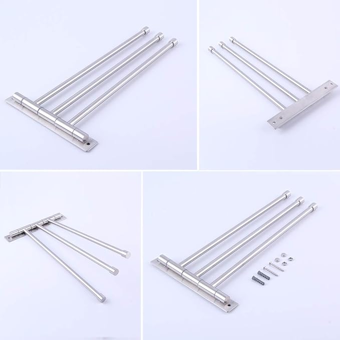 GERZWY Bath Towel Holder Swing Out Towel Bar SUS 304 Stainless Steel Bathroom Hand Towel Rack 3-Bar Folding Arm Swivel Hanger Wall Mount Brushed Finish HYG03-LS