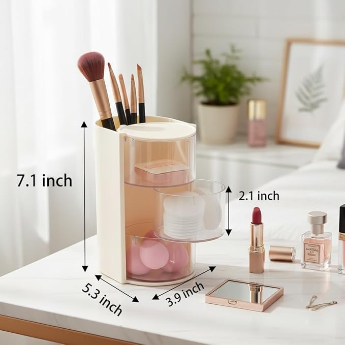 3-Layer(Yellow) Clear Hair Accessories Organizer,Hair Caddy Organizer,with Hair Brushes Holder Rotatable Small Jewelry Box for Hair Clip, Earring Necklaces, Makeup Brush, Hair Accessories.