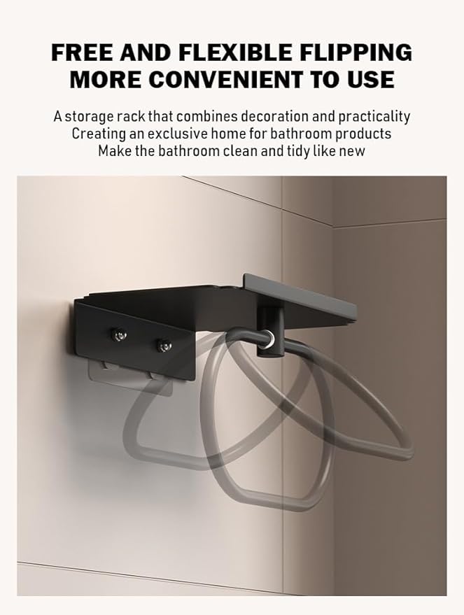 Modern Wall Mounted Towel Rack with Storage Shelf, Black Metal Bathroom Towel Bar, Space-Saving Bathroom Accessories