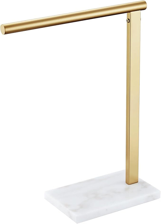KOKOSIRI Hand Towel Rack Standing Towel Bar with Steady Marble Base for Bathroom Vanity Countertop, Brushed Gold Stainless Steel 15.7'' Height THS0006-BG