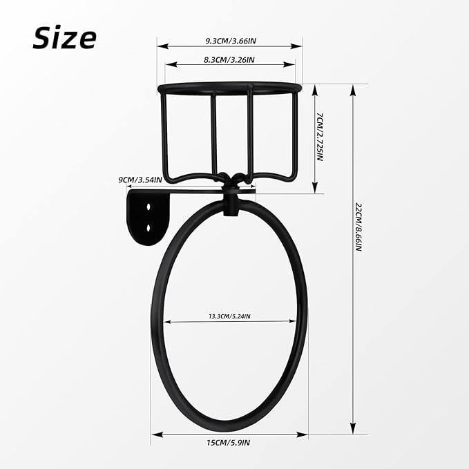 1Pcs Vintage Towel Ring with Candle Holder – Unique Antique Rustic Bathroom Accessories, Towel Holder, Wall-Mounted, Sturdy (Black)